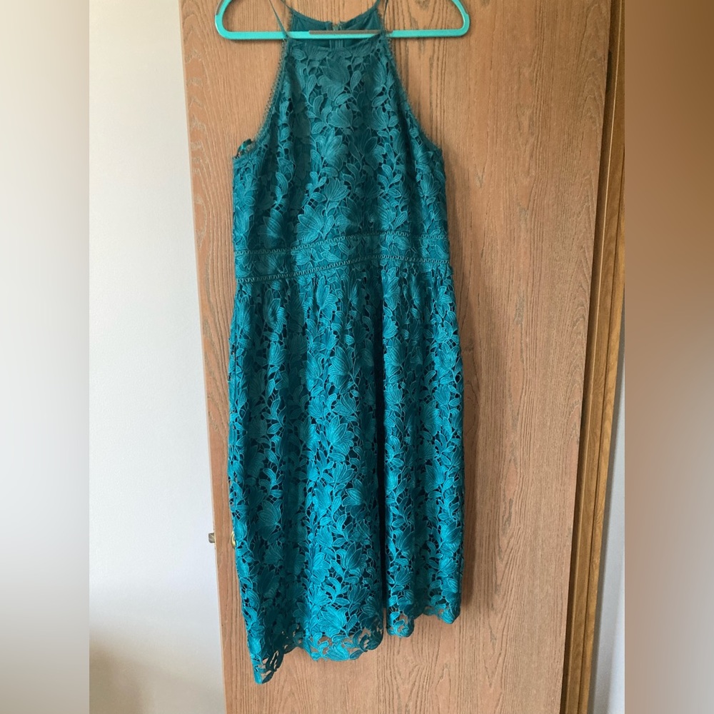 LOFT- Midi green lace dress